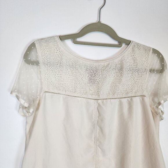 Sundance Silk Tunic Top Lace Delicate Bohemian Tunic Lightweight Polkadot Lace M - Picture 3 of 9